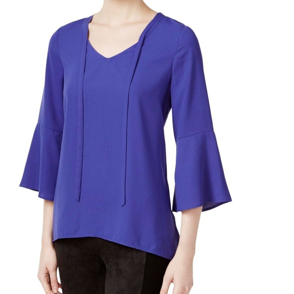 Kensie women XL blouse‎ V-Neck bell sleeves pullover top shirt purple